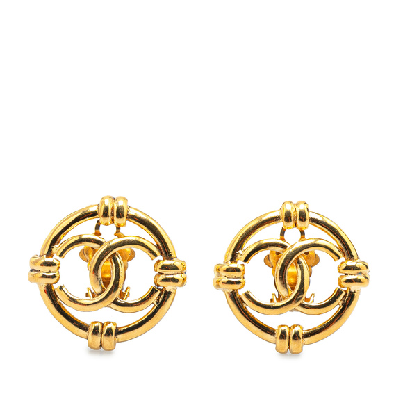 Pre-Loved Chanel Gold Plated CC Round Clip On Earrings - Picture 1 of 4